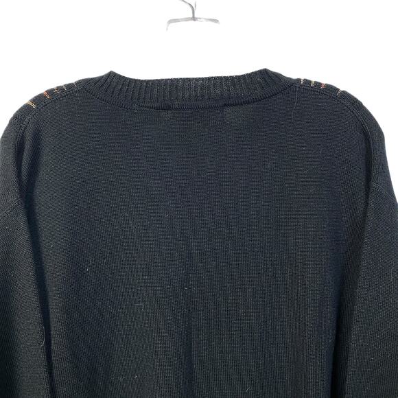 Vintage Men's BACHARACH XL Wool Acrylic Sweater Made in Italy Black V-Neck - Picture 6 of 10